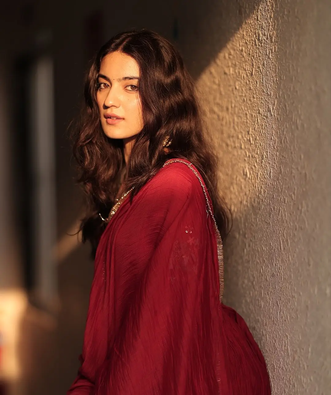 North Indian Girl Pratibha Ranta In Traditional Maroon Saree Blouse